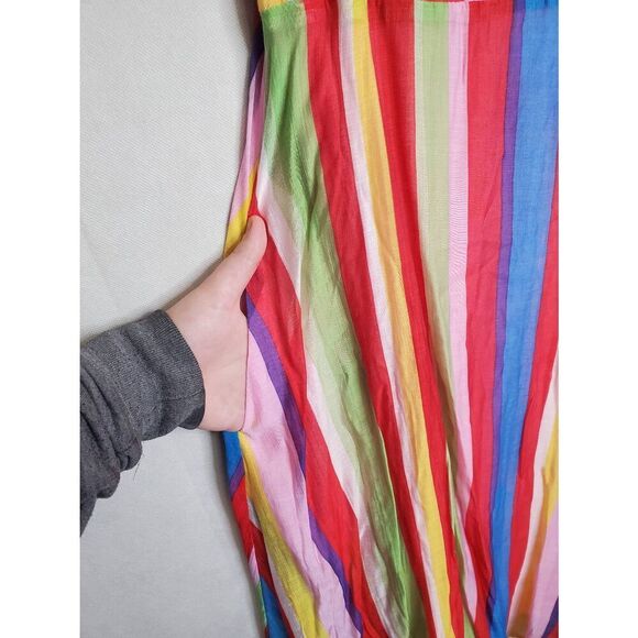 LuLus Multicolor Rainbow Striped Yacht Rock Off the Shoulder Wrap Midi Dress - Picture 9 of 10